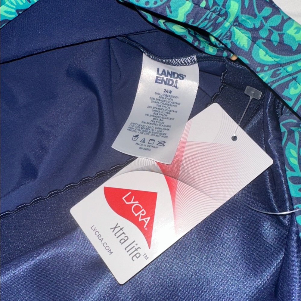 Lands End SlenderSuit Wrap Swim Dress Swimsuit blue green paisley 24W nwt - Picture 5 of 9